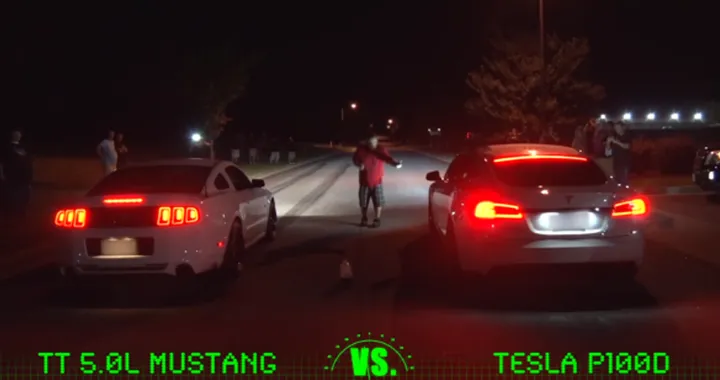 Tesla P1000D vs Mustang Cobra e Nissan GTR, rimangono tutti di stucco