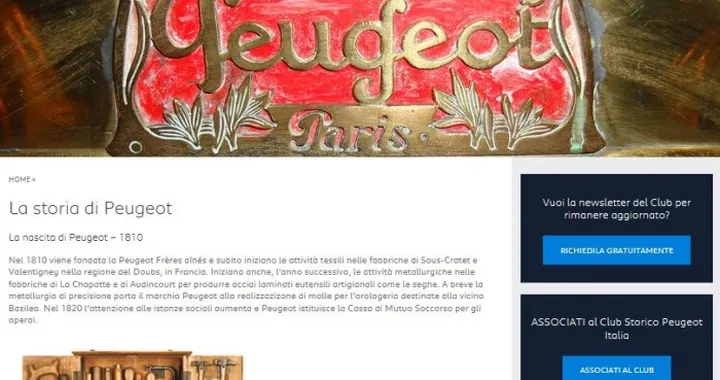 Peugeot: online il nuovo sito del Club Storico Peugeot Italia
